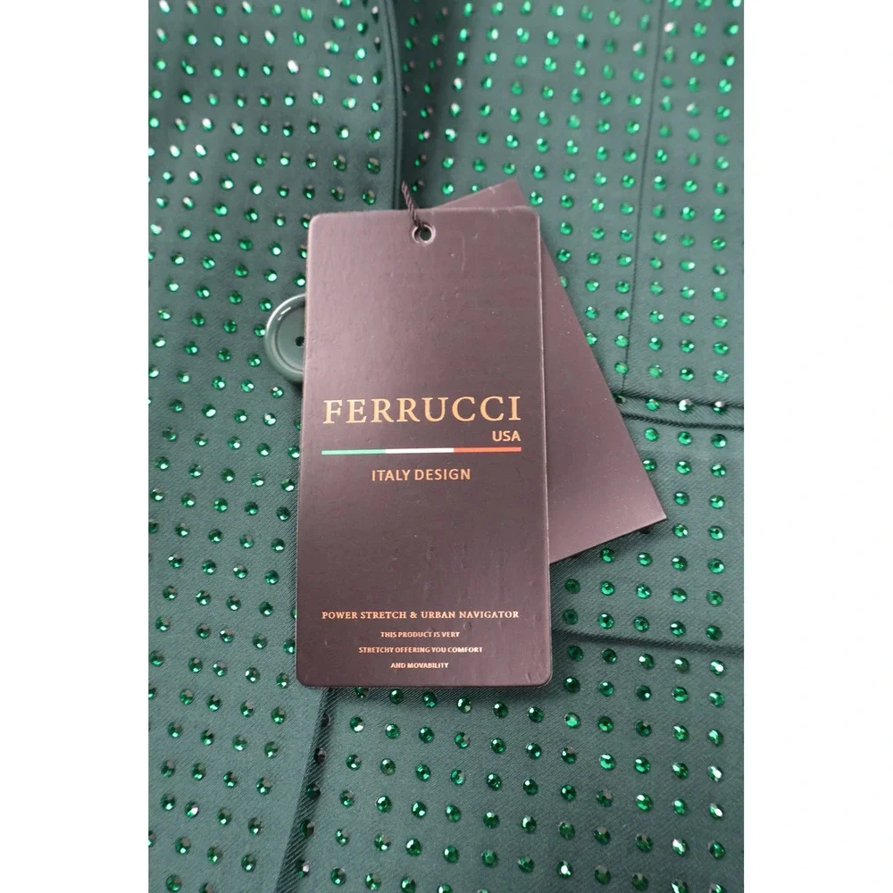 Green Rhinestone Embellished Ferrucci Suit Set ST-30 Hunter  50/44 NWT
